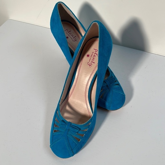 PLENTY BY TRACY REESE Anthro Jocasta Turquoise/Azure Suede Party/Office Pump 8 - Picture 4 of 12
